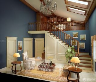 最新美式混搭风格室内实木楼梯扶手图片