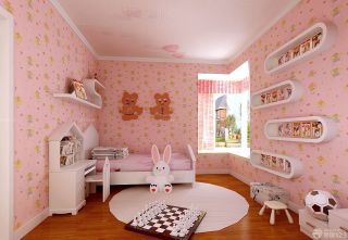 粉色系80平米房屋儿童房墙纸设计图片