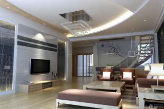 2023最新现代风格跃层客厅瓷砖电视背景墙装饰效果图