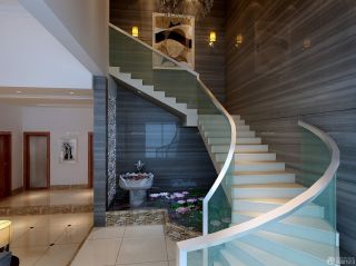 最新别墅玻璃楼梯扶手设计效果图片