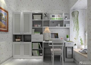 最新简约田园风格80平家居书房写字台书柜组合设计效果图