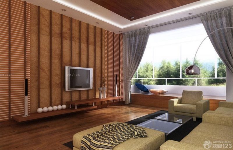 东南亚风格客厅木地板飘窗设计效果图欣赏