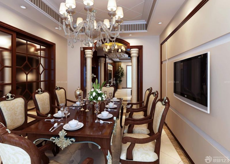 美式现代风格别墅餐厅装修效果图大全2025图片