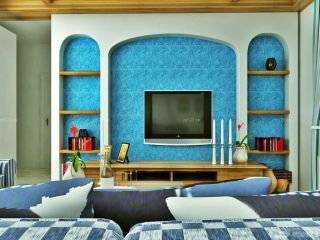 地中海风格客厅马赛克瓷砖电视背景墙设计2023图片