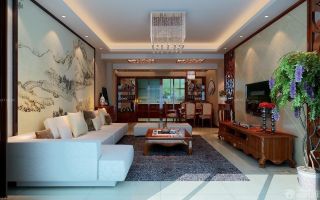 最新中式风格房屋客厅瓷砖电视背景墙设计效果图