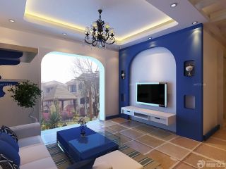地中海风格80平米样板房客厅瓷砖铺贴效果图片