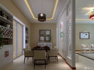 新中式风格家装客厅与餐厅隔断造型效果图欣赏