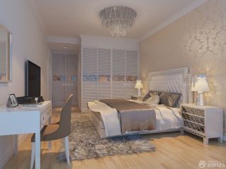 现代设计风格主卧室双人床欧式壁纸图片欣赏