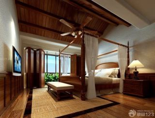 2023最新小跃层东南亚风格设计大卧室架子床图片