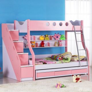 最新现代风格粉色儿童高低床装饰效果图欣赏