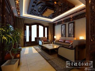 新中式风格长方形客厅天花板吊顶装修效果图欣赏