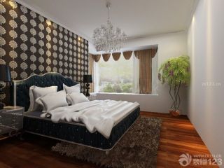 时尚卧室装修风格双人床背景墙壁纸图片欣赏