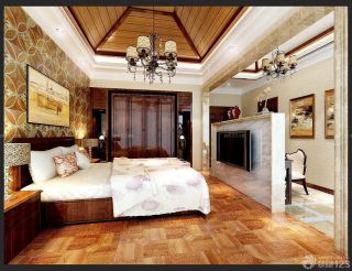 东南亚风格设计自建房室内装修大卧室木质吊顶图