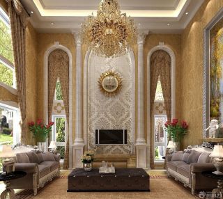 360平米欧式风格别墅客厅窗帘效果图片