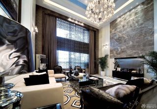 2023后现代风格别墅客厅窗帘装饰设计效果图