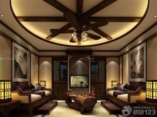 中式风格设计家庭休闲区圆形吊顶图片大全