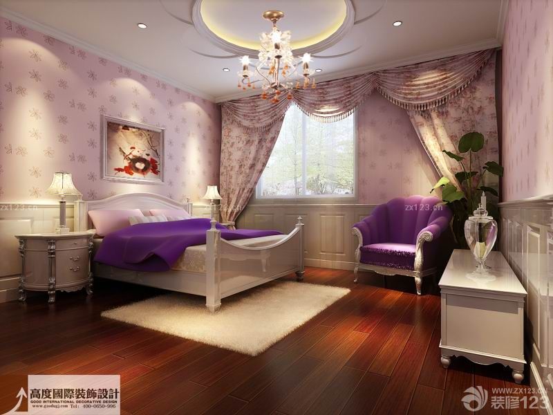 2025女孩卧室双人床背景墙壁纸图