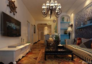 地中海风格客厅壁纸沙发装修设计图片大全