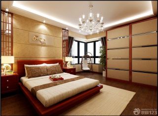 家装卧室装修设计双人床背景墙装饰射灯图