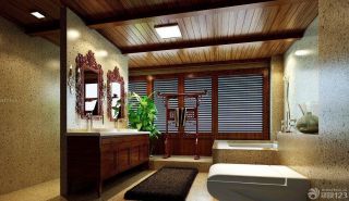 东南亚风格家装卫生间桑拿板吊顶效果图欣赏