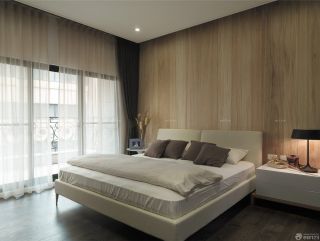 最新简约风格主卧室木质背景墙图片