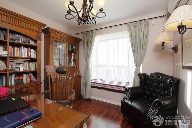 美式风格书房飘窗窗帘设计图片大全