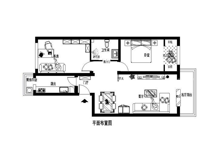 最新70平米田园风格装修平面图