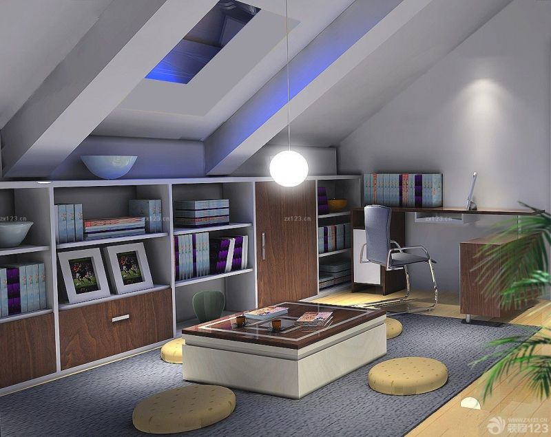韩式风格小户型斜顶阁楼办公室装修图片欣赏