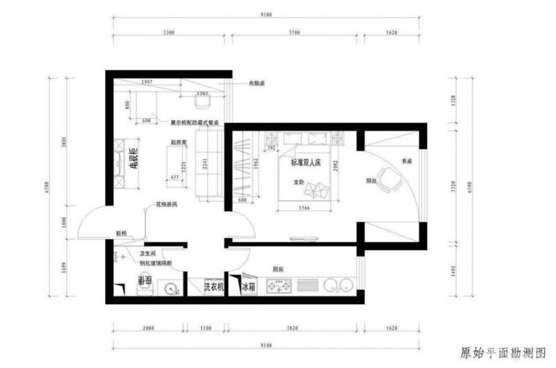 56平方一室一厅户型图2023