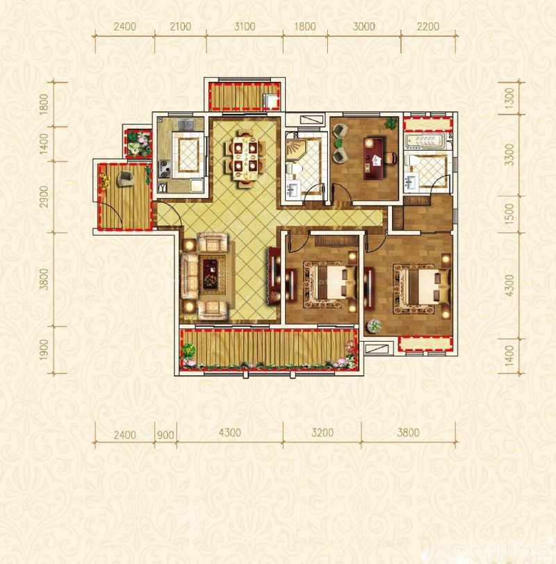 交换空间2023三室两厅经典户型图