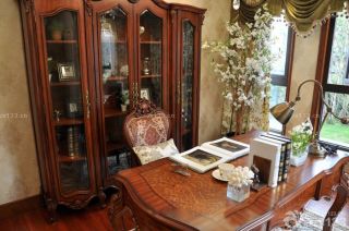 家庭书房美式古典实木家具装修样板大全