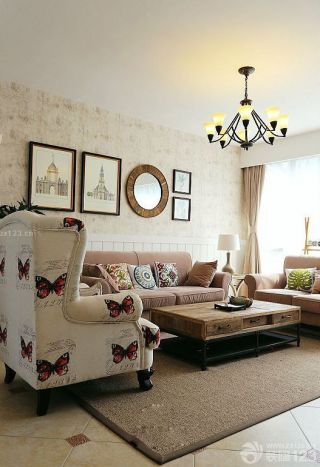 2023最新家庭客厅美式布艺沙发装修实景图片