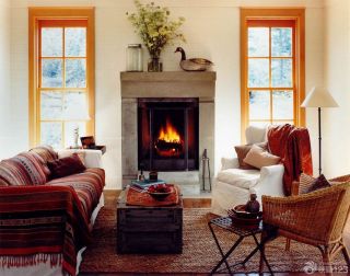 美式乡村风格客厅摆放布艺沙发效果图片