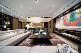 长方形客厅现代美式家具摆放图片