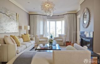 经典长方形客厅米白色美式沙发装修实景图欣赏