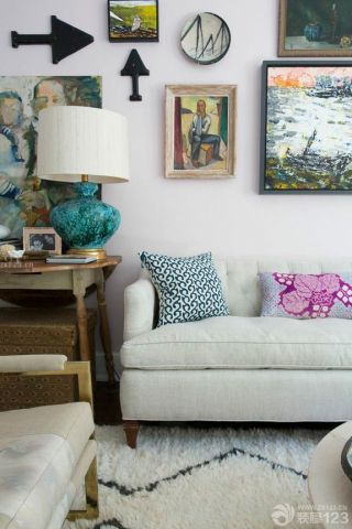 温馨现代美式布艺沙发背景墙装饰效果图