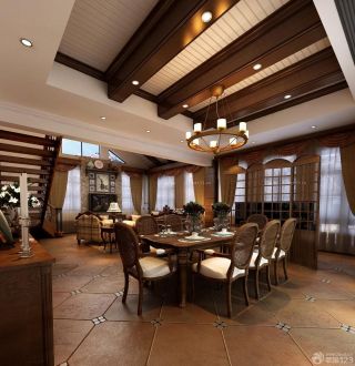 东南亚风格饭厅木质吊顶设计效果图