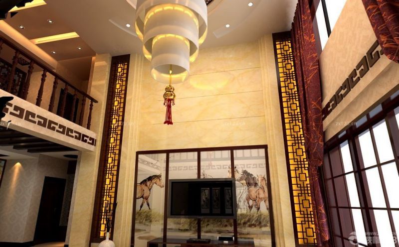 中式新古典风格中空客厅设计效果图欣赏