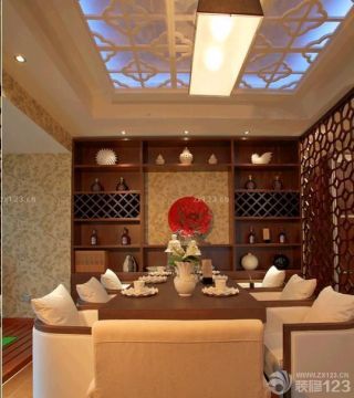 2023中式风格家庭餐厅红木博古架设计效果图