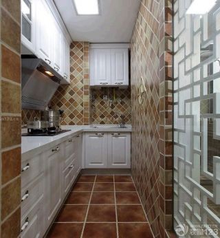 小户型阳台改厨房棕色地砖设计图片