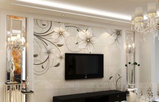 自建房室内艺术瓷砖电视背景墙设计效果图片欣赏