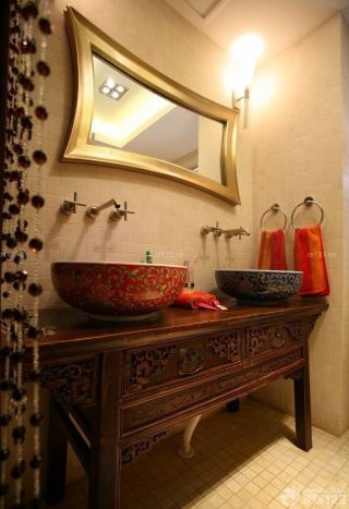中式婚房洗脸池装修效果图