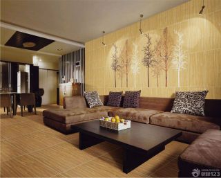 家装现代客厅木纹仿古瓷砖装修效果参考