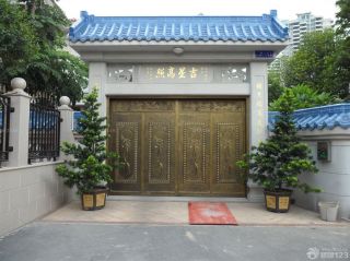 中式别墅不锈钢围墙大门装修设计效果图片欣赏