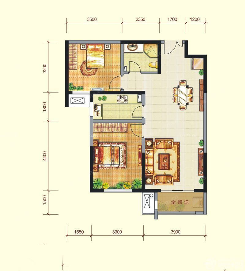 新古典风格二室二厅户型图大全