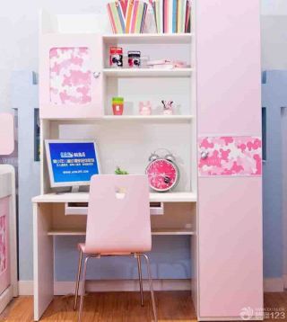 粉色系女儿童书桌书柜组合装修设计图片赏析