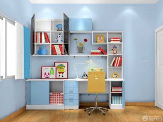 蓝色系儿童书桌书柜组合柜装修图片大全