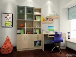 简约设计风格儿童书桌书柜组合效果图片欣赏