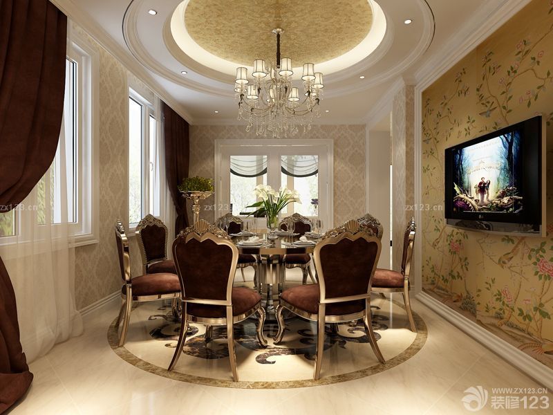 2025欧式风格餐厅圆形吊顶设计图片
