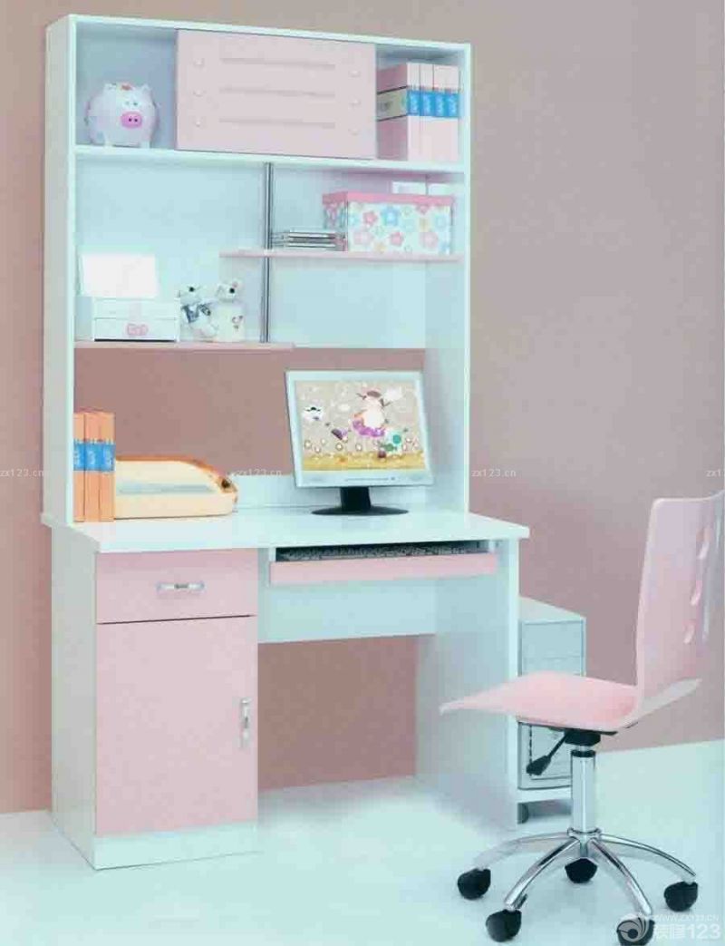 最新绚丽女儿童书桌书柜组合装修设计欣赏